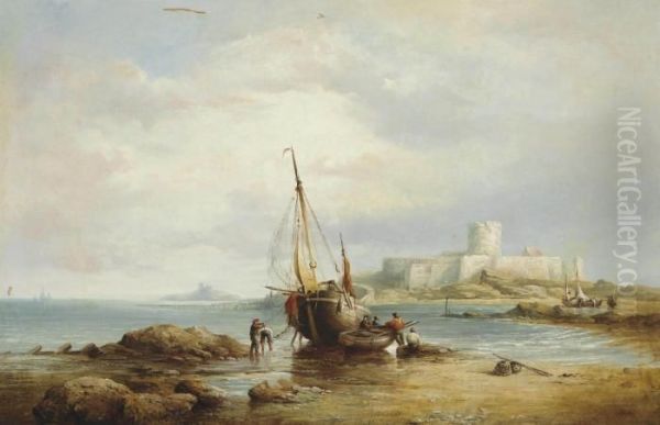 View Of St. Aubin's Fort, St. Aubin's Bay, Jersey Oil Painting by Henry King Taylor