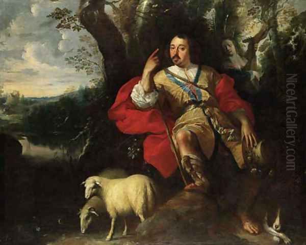 Pastoral portrait of a gentleman as a shepherd Oil Painting by Jan Thomas Van Yperen