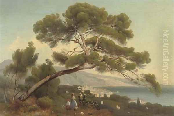 Looking out over a Mediterranean town Oil Painting by Nikolai Ivanovich Yourassof