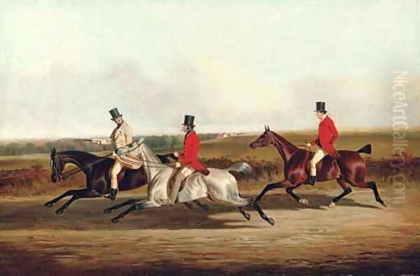 Group portrait of Lord Durham, Ralph Lambton and Billy Williamson, riding to a meet by John Dalby Of York