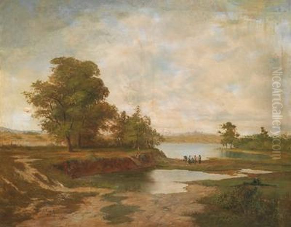 Washerwomen By The River Oil Painting by Karoly Telepy