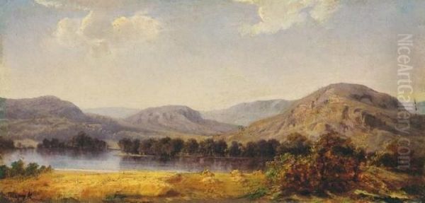 Landscape With A Lake Oil Painting by Karoly Telepy