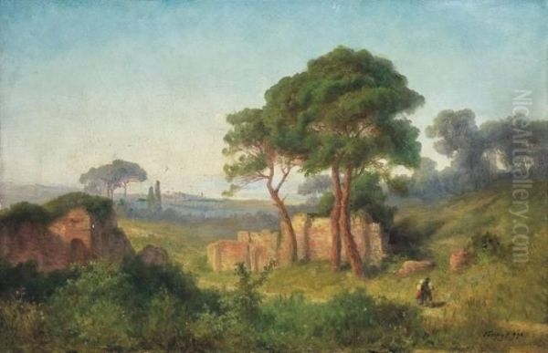 Italian Landscape Oil Painting by Karoly Telepy