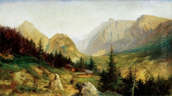 Landscape In The Tatra Mountains Oil Painting by Karoly Telepy