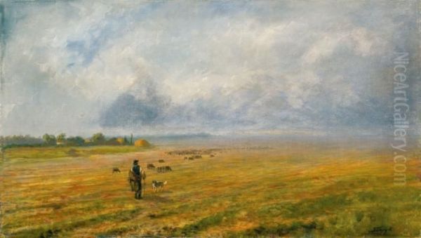 Grazing In The Fields Oil Painting by Karoly Telepy