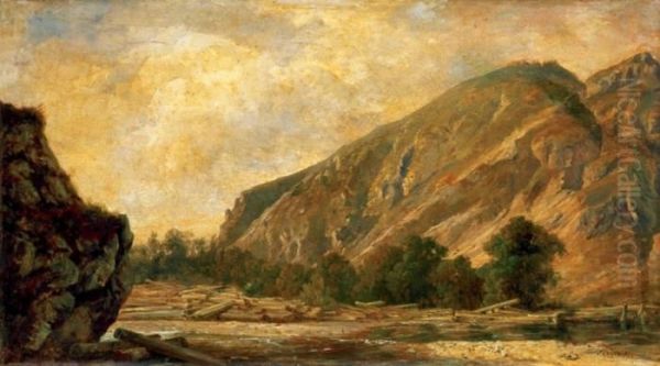 Mountain River (the River Of The Vag Valley) Oil Painting by Karoly Telepy