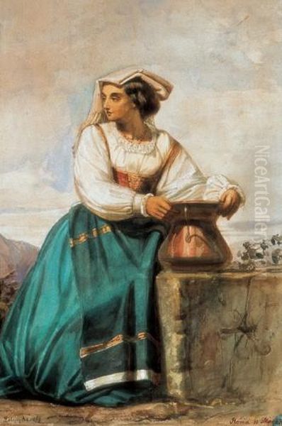 Italian Girl Oil Painting by Karoly Telepy