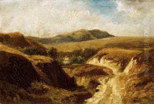 Hilly Landscape Oil Painting by Karoly Telepy