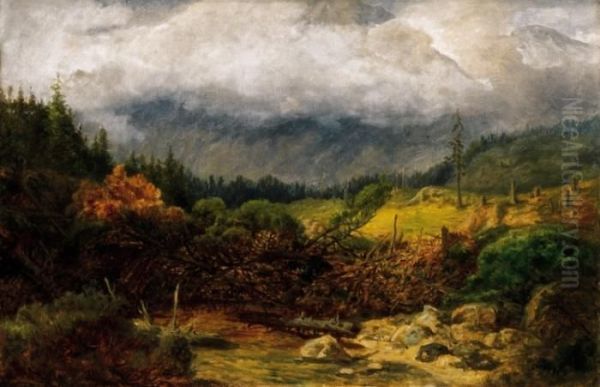 Landscape In The Tatra Mountain Chain Oil Painting by Karoly Telepy