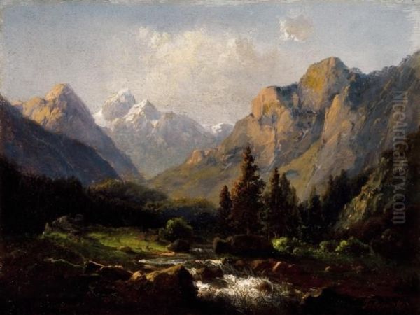 Landscape With A Mountain Brook Oil Painting by Karoly Telepy