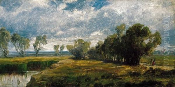 Landscape With An Avenue Oil Painting by Karoly Telepy