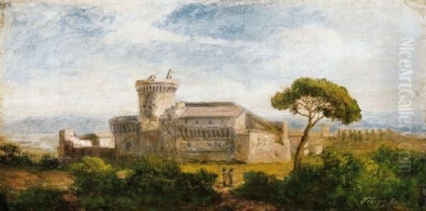 Italian Landscape Oil Painting by Karoly Telepy