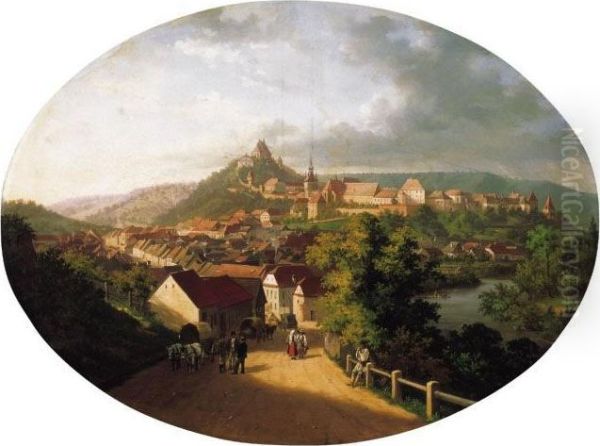 Small Town In The Mountains (segesvar), About 1880 Oil Painting by Karoly Telepy