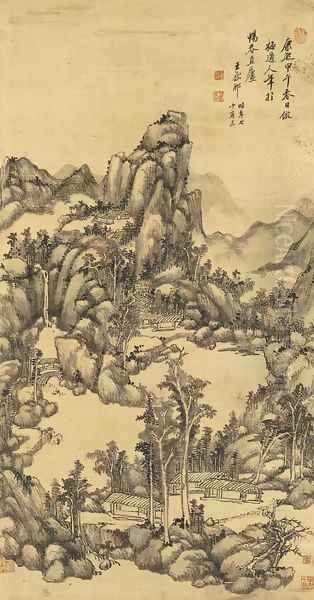 Clear Mountain and Running Stream Oil Painting by Wang Yuanqi