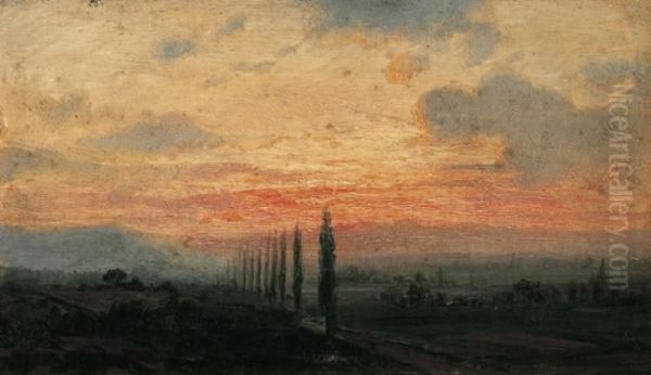 Evening Landscape (turje) Oil Painting by Karoly Telepy