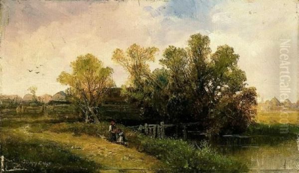 By The Brook Oil Painting by Karoly Telepy