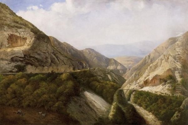 Mountain Landscape Oil Painting by Karoly Telepy