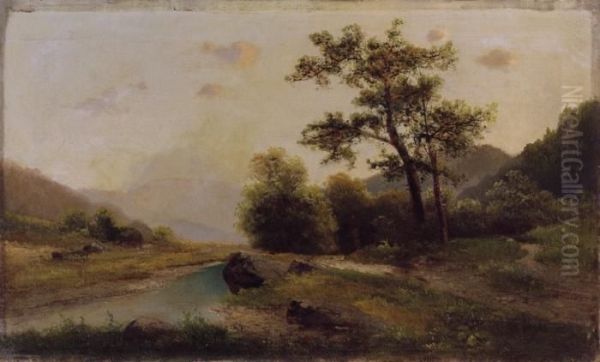 Brook Oil Painting by Karoly Telepy