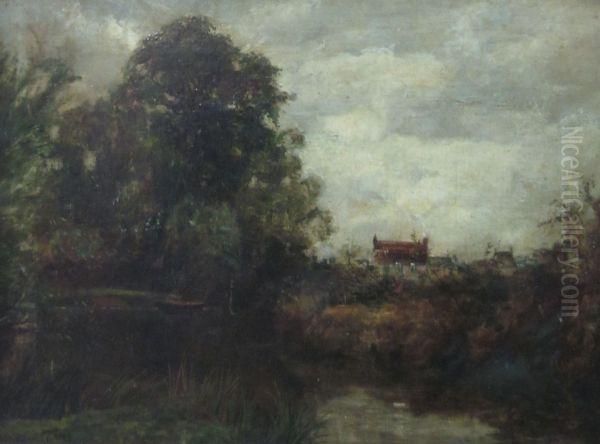 A Figure In A Fishing Boat On A Coutry River Oil Painting by Robert Scott Temple