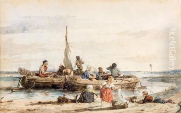 Groupe De Personnages En Barque Et Sur Les Bords Oil Painting by Herman Frederik Carel ten Kate