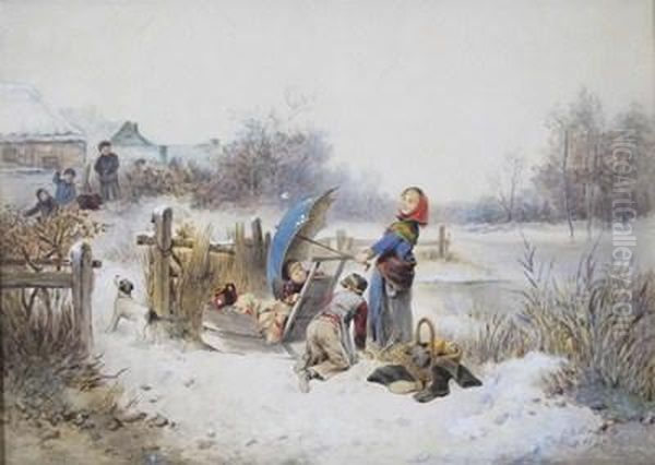 The Snowball Fight Oil Painting by Jan Mari Henri Ten Kate