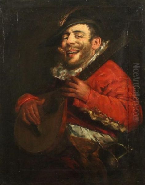 Portrait Of A 17th Century Musician Oil Painting by David The Younger Teniers