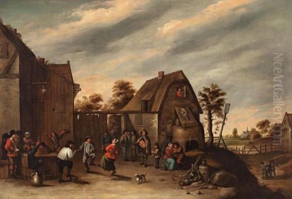 Grupo Ante Una Posada Oil Painting by David The Younger Teniers