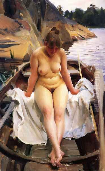 I Werners Eka (In Werner's Rowing Boat) Oil Painting by Anders Zorn