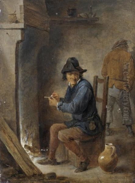 A Peasant Smoking In An Inn Oil Painting by David The Younger Teniers