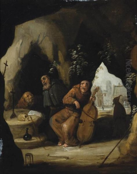 A Franciscan Monk Playing A Chello Oil Painting by David The Younger Teniers