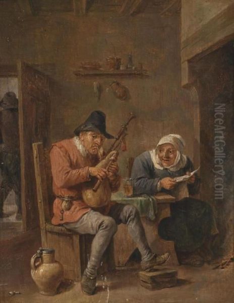 A Tavern Scene With A Couple At A Table Oil Painting by David The Younger Teniers