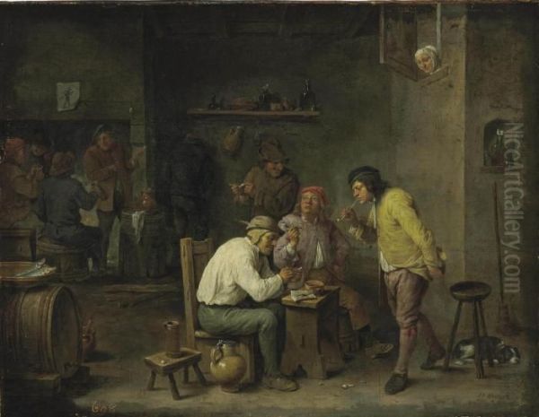 Peasants Smoking And Drinking In A Tavern Oil Painting by David The Younger Teniers