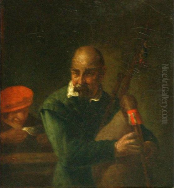 Bagpipe Player Oil Painting by David The Younger Teniers