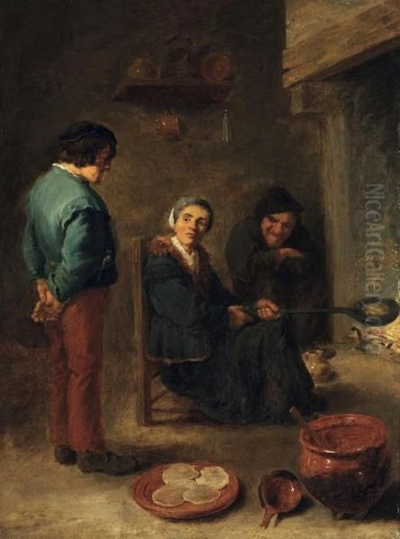 Die Pfannkuchenbackerin Oil Painting by David The Younger Teniers