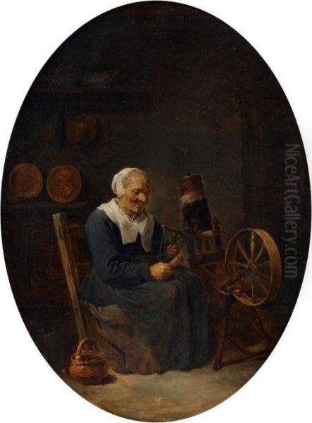 Alte Frau Am Spinnrad Oil Painting by David The Younger Teniers