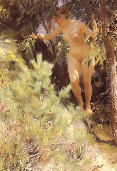 Naken under en gran (Nude under a fir) Oil Painting by Anders Zorn