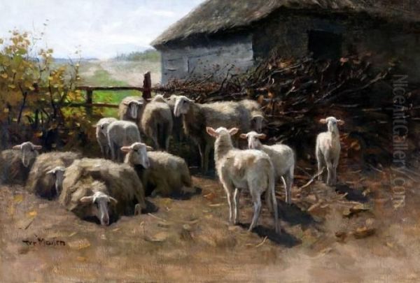 Schapen Bij De Stal Oil Painting by Francois Pieter ter Meulen