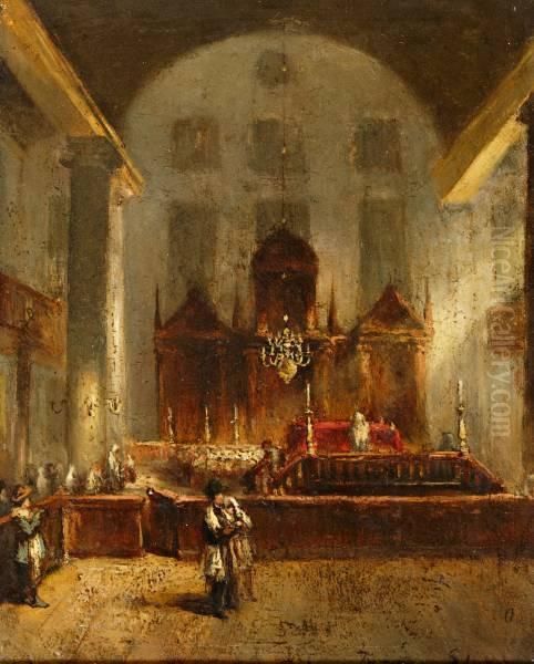 Interieur Van De Portugese Synagoge In Amsterdam Oil Painting by Jean-Baptist Tetar Van Elven