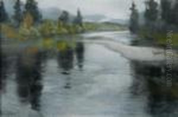 Autumn Day In Norway, View From The River Vallar To The Landscape Of Telemark Oil Painting by Fritz Thaulow