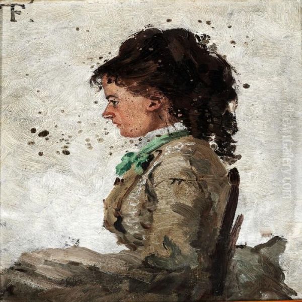 Portrait Of The Painter's First Wife Ingeborg Charlotte Gad Oil Painting by Fritz Thaulow