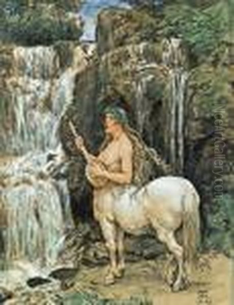 Weiblicher Kentaure An Einem Wasserfall Oil Painting by Hans Thoma