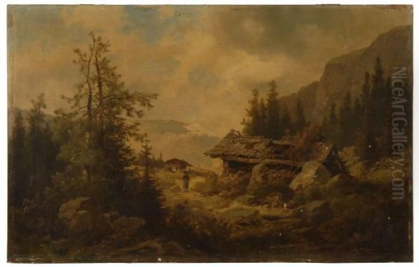 Derelict Mountain Cabin. Oil Painting by Josef Thoma