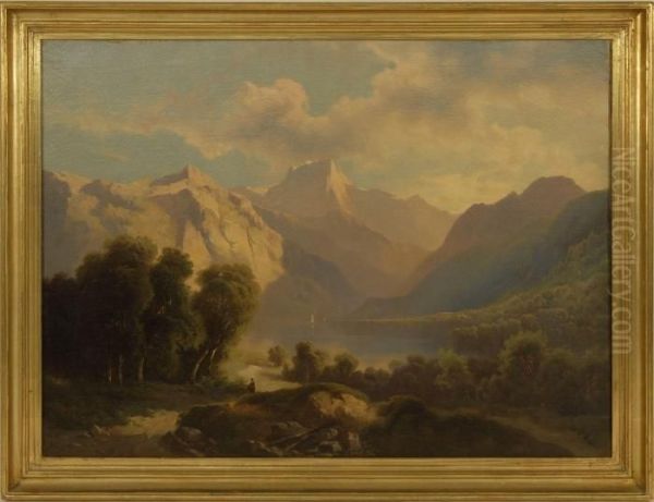 An Expansive View With Mountains And Lake Oil Painting by Josef Thoma