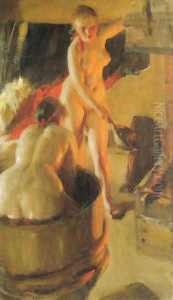 Girls from Dalarna in the sauna Oil Painting by Anders Zorn