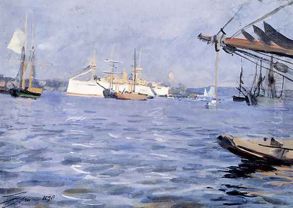 The Battleship Baltimore In Stockholm Harbor Oil Painting by Anders Zorn