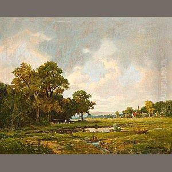 Pastoral Landscape Oil Painting by Jerome B. Thompson