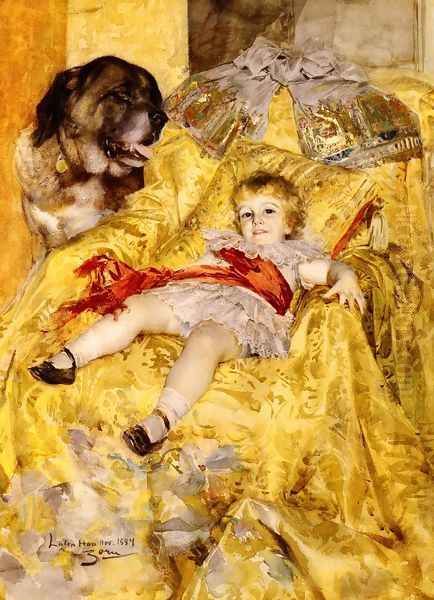 A Portrait Of Christian De Falbe With A Saint Bernard At Luton Hoo Oil Painting by Anders Zorn