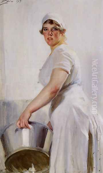 A Kitchen Maid Oil Painting by Anders Zorn