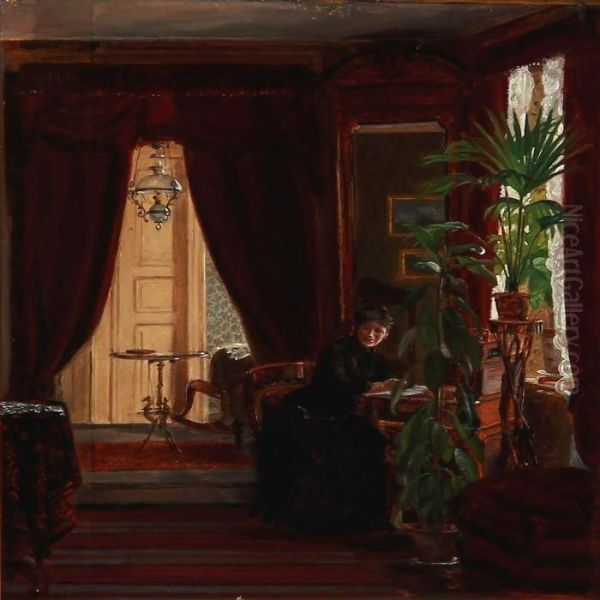 Interior With A Woman Writing Letters Oil Painting by Christian Thorrestrup