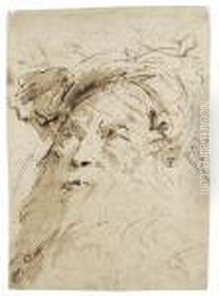 A Head Of A Bearded Oriental Wearing A Turban, Turned To The Left Oil Painting by Giovanni Battista Tiepolo